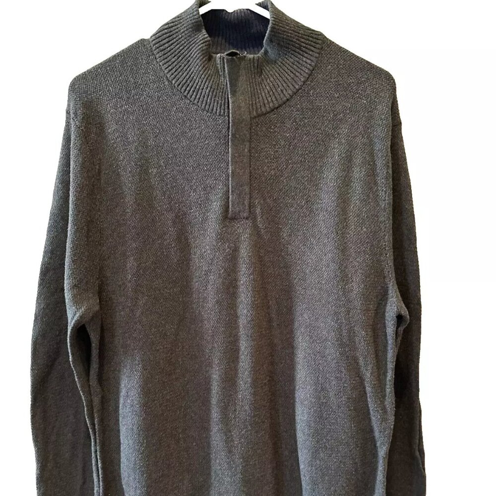 Jos A Bank Sweater Mens Large Grey Quarter Zip Pullover Elbow Patches USED